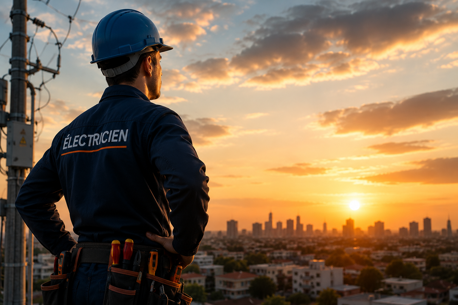 Électricien qui regarde l'horizon 